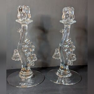Vintage Heisey Glass 10" Candlesticks Grape Cluster #1445 Crystal  Set Of 2